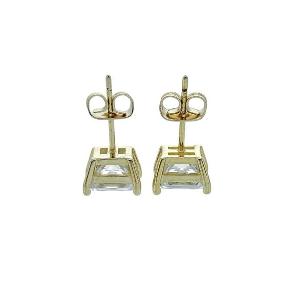 Vintage Gold Tone Square Cubic Zirconia Stud Earrings - Picture 3 of 4